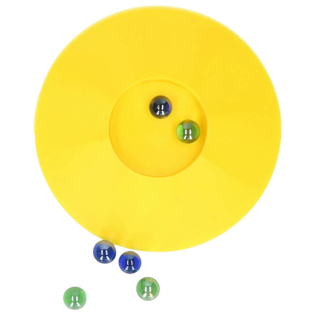 Knikkerpot met knikkers - geel - 17 cm - knikkeren - buiten spellen - Knikkerpotten
