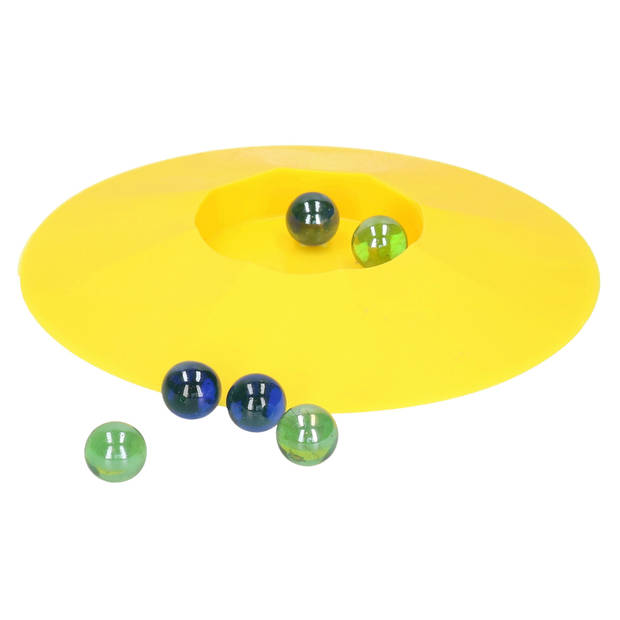 Knikkerpot met knikkers - geel - 17 cm - knikkeren - buiten spellen - Knikkerpotten