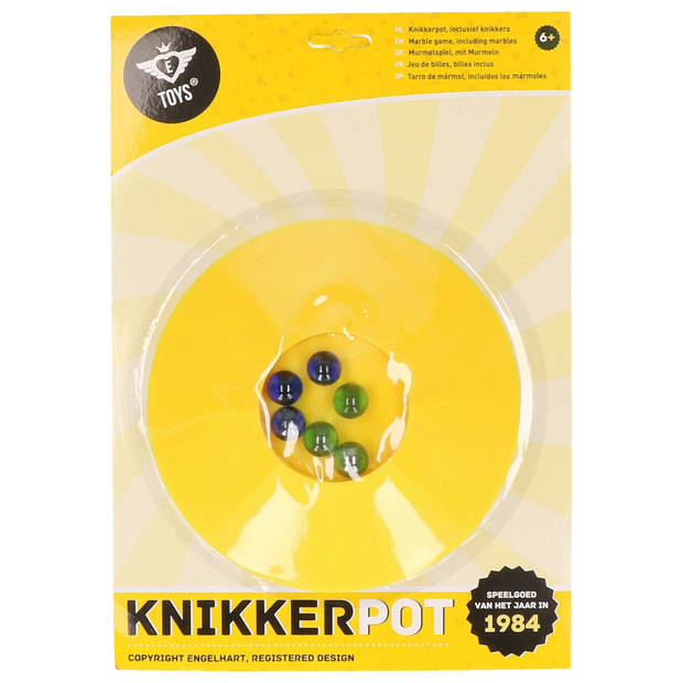 Knikkerpot met knikkers - geel - 17 cm - knikkeren - buiten spellen - Knikkerpotten