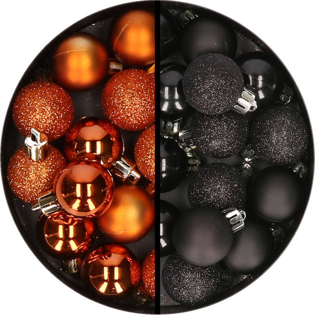 34x stuks kunststof kerstballen oranje en champagne 3 cm - Kerstbal