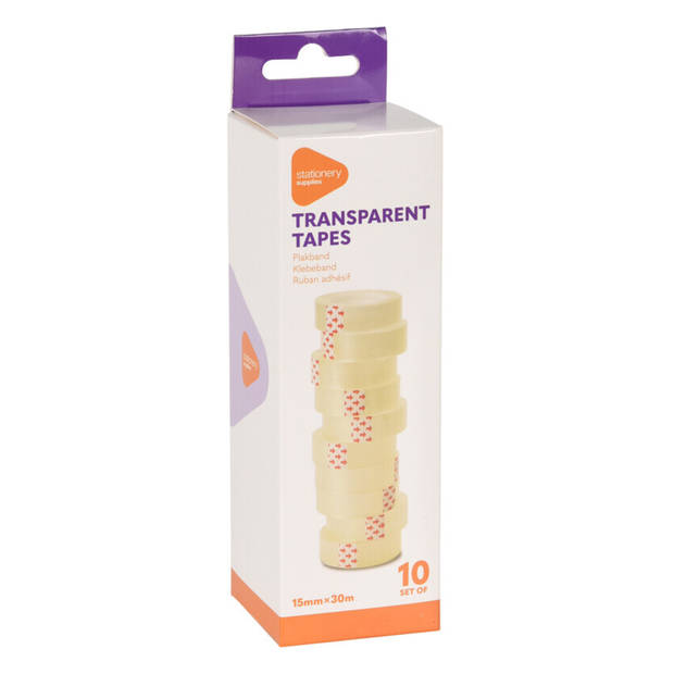 Plakband rolletjes - voor in plakbandhouder - 10x - transparant - 15mm x 30m - Plakband