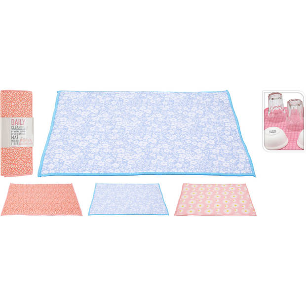 Afwas afdruipmat keuken - absorberend- microvezel - roze bloemen - 40 x 48 cm - Afdruiprekken