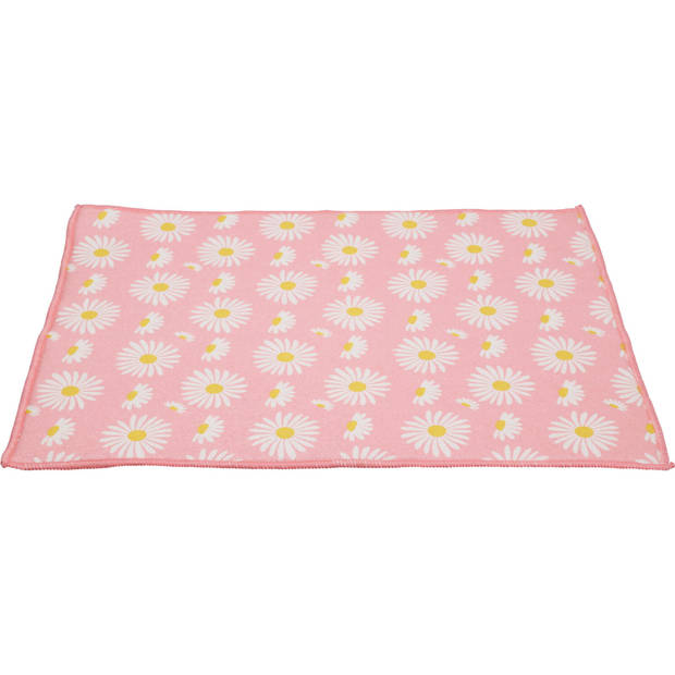 Afwas afdruipmat keuken - absorberend- microvezel - roze bloemen - 40 x 48 cm - Afdruiprekken