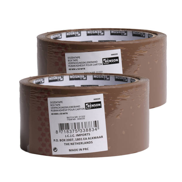 Benson Verpakkingstape - 2x - bruin - 48mm x 50m - verpakkingsbenodigdheden voor kantoor/thuis - Tape (klussen)