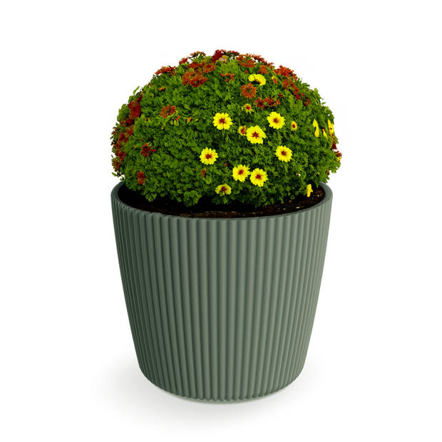 Prosperplast Plantenpot/bloempot Buckingham - 2x - kunststof - dennen groen - D17 x H15 cm - Plantenpotten