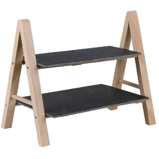 Urban Living Serveerplank 2 laags - 33 x 17 cm - hout met leisteen - kaasplank - etagiere - Serveerplanken