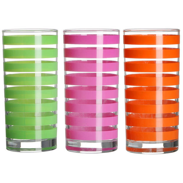 Urban Living Drinkglazen Colorama - 3x - roze/groen/oranje - glas - 280 ml - gekleurd mix - Drinkglazen