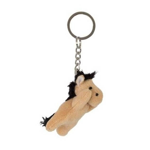 Pluche sleutelhanger paarden knuffel lichtbruin 6 cm - Knuffel sleutelhangers