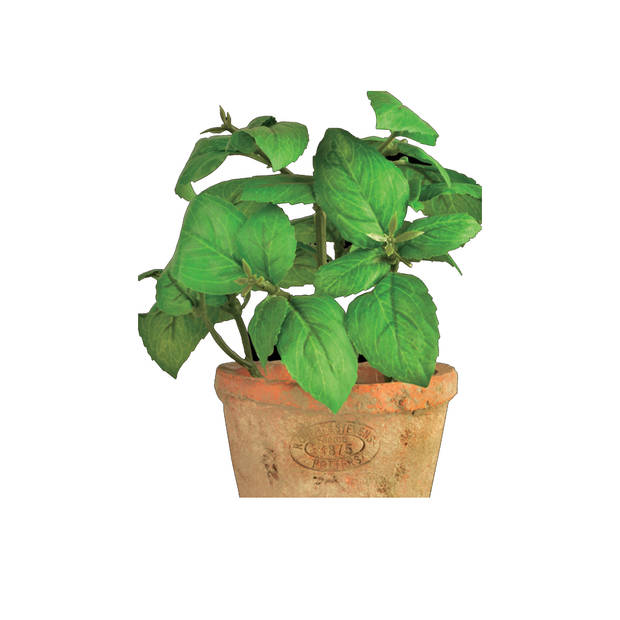 Esschert Design Kunstplant/kruiden basilicum - in oude terracotta pot - 15 cm - kruiden - Kunstplanten