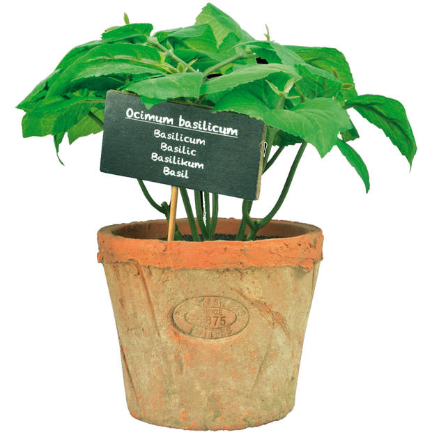 Esschert Design Kunstplant/kruiden basilicum - in oude terracotta pot - 18 cm - kruiden - Kunstplanten