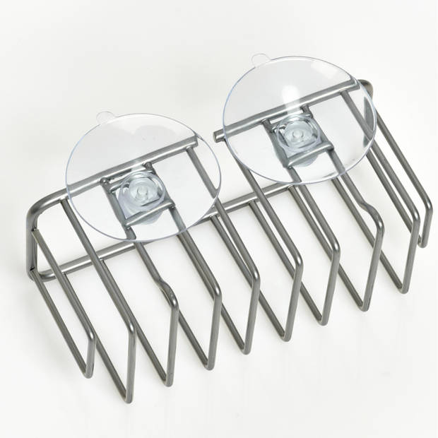 Zeller houder met zuignappen - metaal - 13 x 5,5 cm - Zeephouders - Muurhouders voor keuken/badkamer - Douche- en badrek