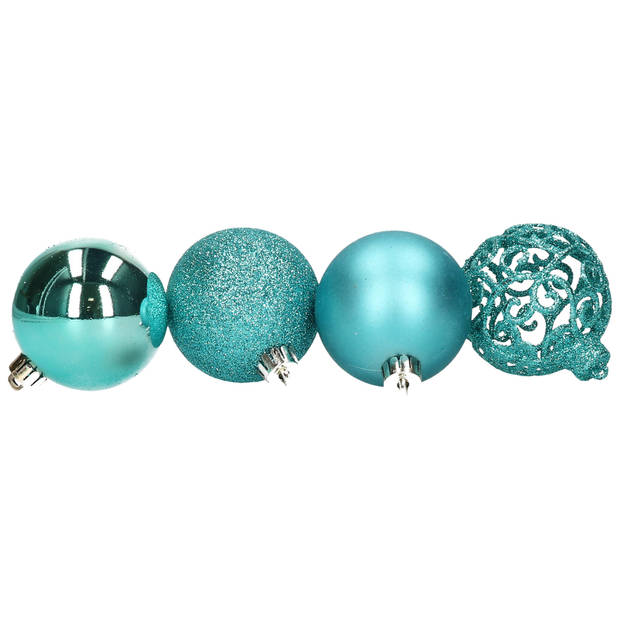 37x stuks kunststof kerstballen turquoise blauw 6 cm inclusief kerstbalhaakjes - Kerstbal