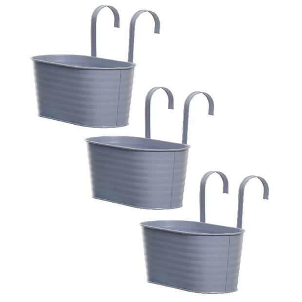 3x stuks bloembakken ophangbaar - zink - 32 x 16 cm - lila paars - Plantenpotten