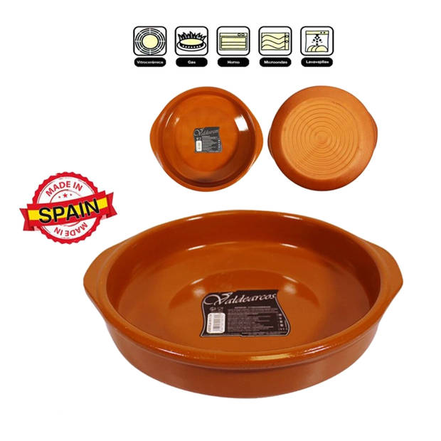 Concorde Tapas ovenschaal/serveerschaal - rond - terracotta aardewerk - 3 liter - D28 x H6 cm - Snack en tapasschalen