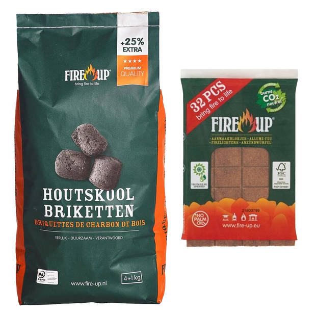 BBQ starterspakket - houtskool briketten 5 kilo - barbecue aanmaakblokjes 32x - Briketten