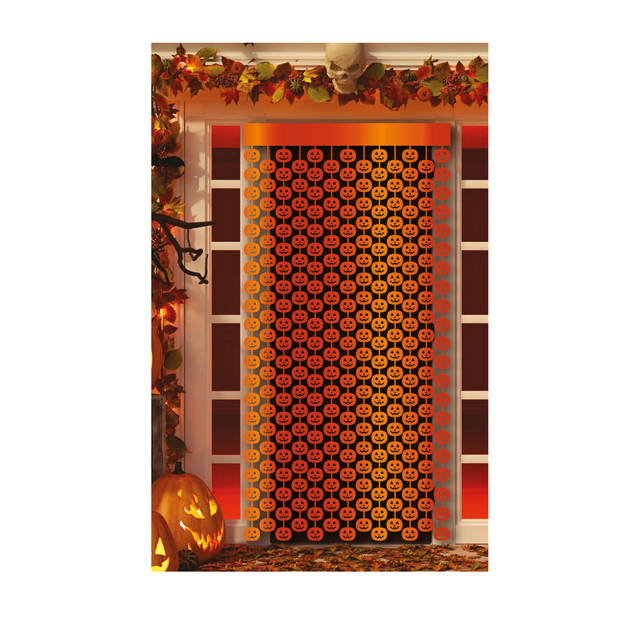 Fiestas Halloween thema party deurgordijn metallic - pompoenen - oranje - 100 x 200 cm - Feestdeurgordijnen