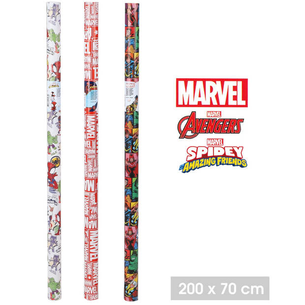 Marvel Cadeaupapier - 6x - verjaardag - 200x70cm - inpakpapier - 3 soorten prints - Cadeaupapier