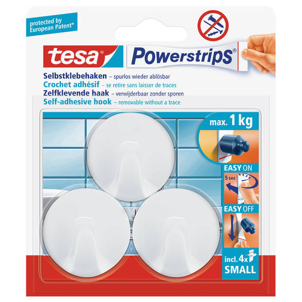 Powerstrips ronde haken small Tesa 3 stuks 4 cm - Handdoekhaakjes