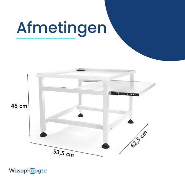 Wasophoogte® Wasmachine verhoger - Wasmachine opbouwmeubel - Wasmachine sokkel - 45 cm hoog - Wit - Universeel