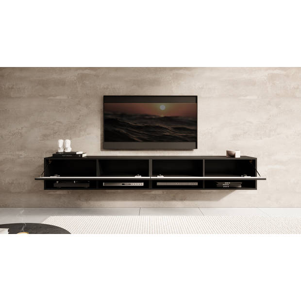 Meubella TV-Meubel Asino - Wave - Mat zwart - 200 cm