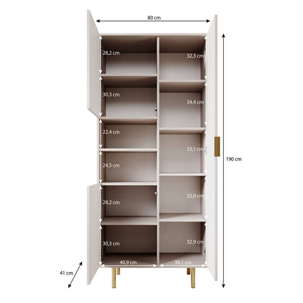 Meubella Vitrinekast Nicola - Mat zwart - 80 cm