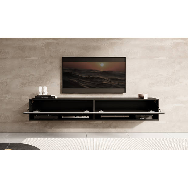 Meubella TV-Meubel Asino - Wave - Mat zwart - 180 cm
