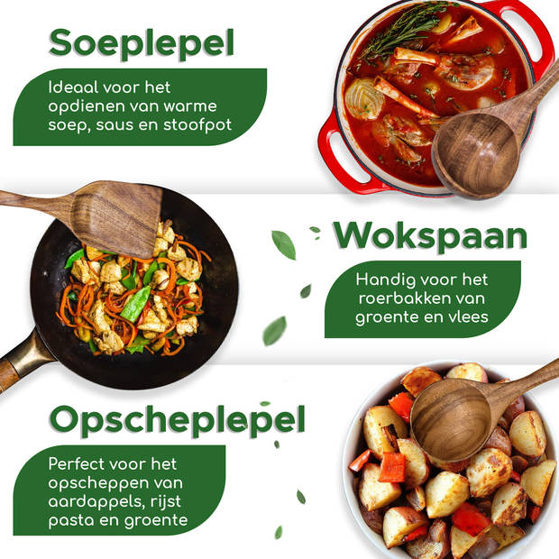 Bikolo® - Keukengerei Set 10-Delig - Kookgerei Set - Houten Spatel - Spatelset - Teakhout