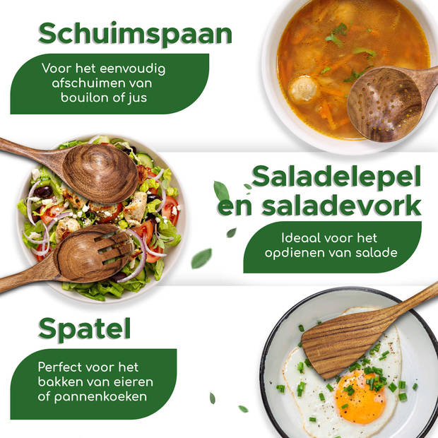 Bikolo® - Keukengerei Set 10-Delig - Kookgerei Set - Houten Spatel - Spatelset - Teakhout