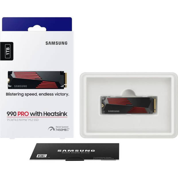 SAMSUNG - 990 PRO - Interne SSD - 1 TB - Met koellichaam - PCIe 4.0 - NVMe 2.0 - M2 2280 - Tot 7450 MB/s (MZ-V9P1T0GW)