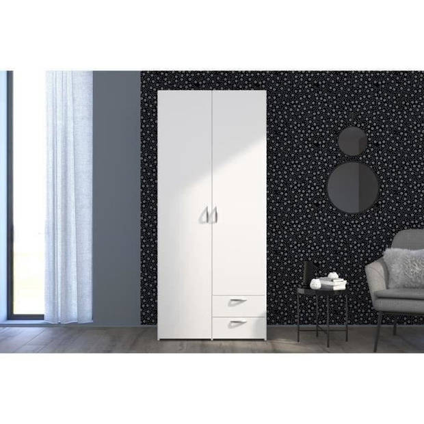 Varia garderobe - Wit decor - 2 scharnierende deuren + 2 laden - L 81 cm x H 185 x d 51 cm - Parisot