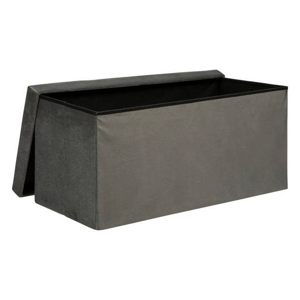 Atmosphera Poef/krukje/hocker Amber - Opvouwbare opslag box - fluweel Donkergrijs - 76 x 38 x 38 cm - Poefs