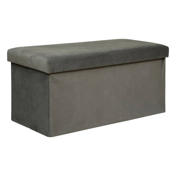 Atmosphera Poef/krukje/hocker Amber - Opvouwbare opslag box - fluweel Donkergrijs - 76 x 38 x 38 cm - Poefs