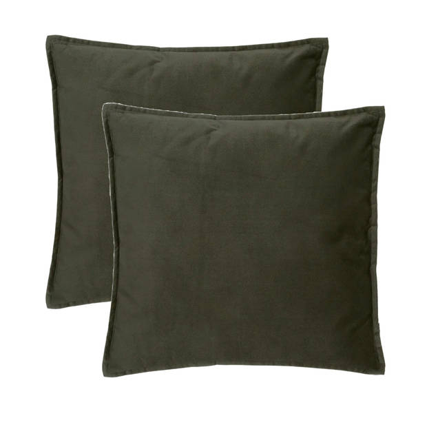 Atmosphera Bank/sierkussens huiskamer Sophia - 2x - 45 x 45 cm - olijfgroen - polyester - met rits - Sierkussens