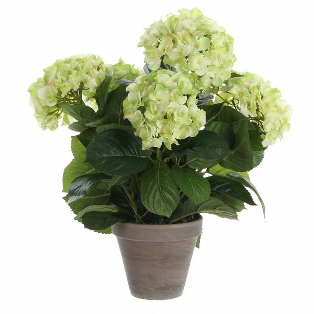 Groene hortensia kunstplant 45 cm met grijze pot - Kunstplanten