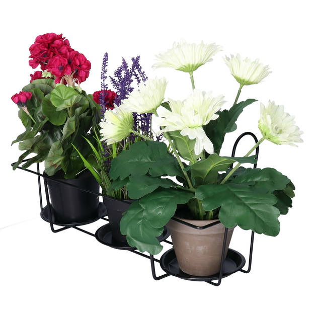 Gerimport Balkon bloempothouder 3 plantjes - bloembak met ophanging - zwart metaal - 25 x 48 x 20 cm - Plantenbakbeugels