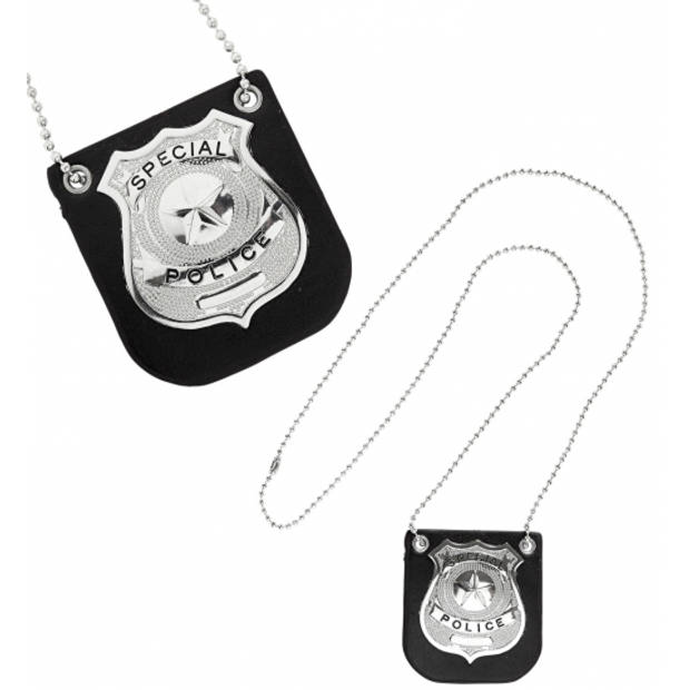 Zilveren politie badge aan ketting volwassenen - Verkleedketting