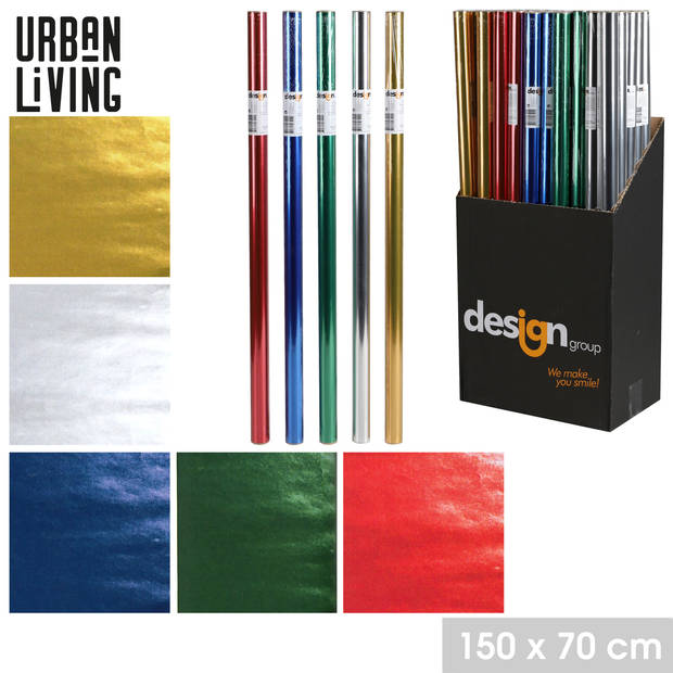 Urban Living metallic Cadeaupapier - 5x - verjaardag - 150x70cm - inpakpapier - mix kleuren - Cadeaupapier
