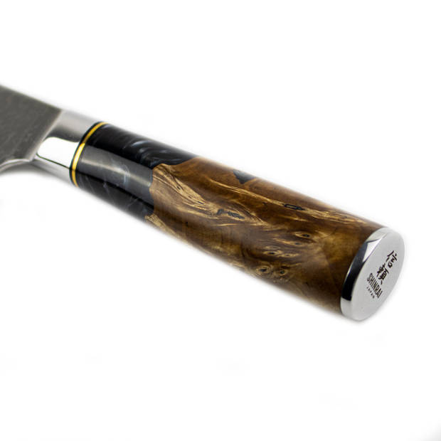 Shinrai Japan - Japans Nakirimes 18 cm - Koksmes - Damascus Mes Onyx Epoxy - Met Luxe Geschenkdoos