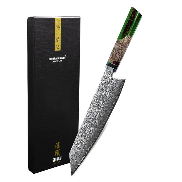 Shinrai Japan - Emerald Octagon Damascus Kiritsuke 23 cm - Special Edition