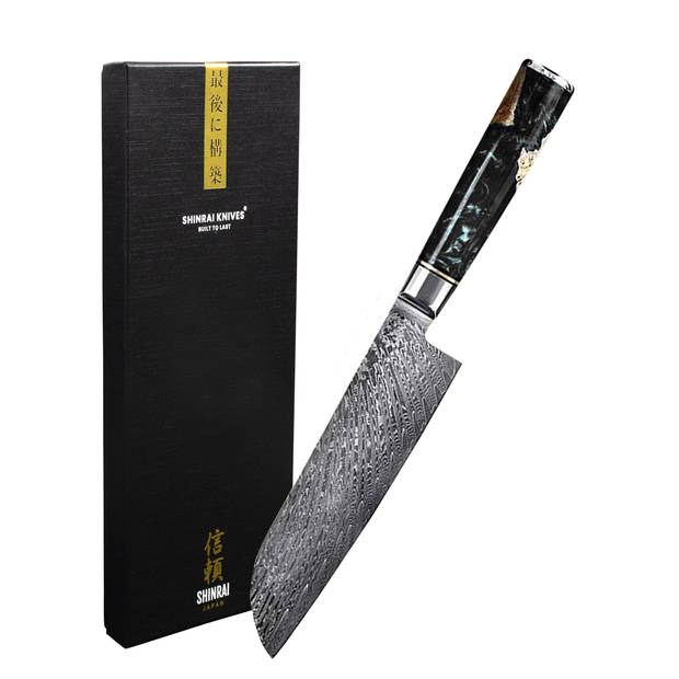 Shinrai Japan - Epoxy Onyx Damascus Santoku mes 18 cm