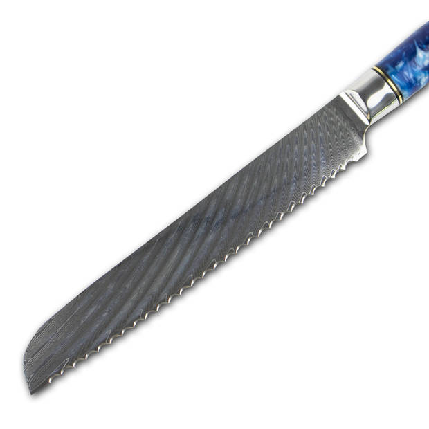 Shinrai Japan - Japans Broodmes 20 cm - Koksmes - Damascus Mes - Epoxy Sapphire - Met Luxe Geschenkdoos