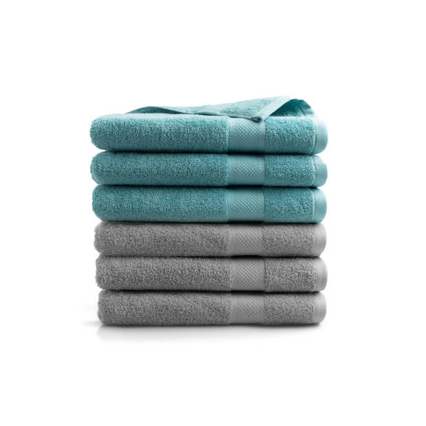 DoubleDry Handdoek Hotel Collectie - set van 6 stuks - 70x140 - 3x denim blauw & 3x licht grijs