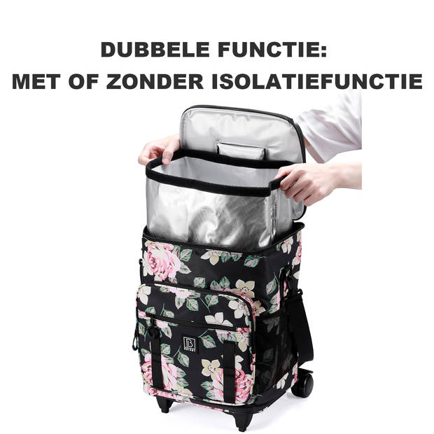 Brisby Koeltas Trolley met Telescopische trekstang en Wielen - Dark Flower - 32 liter