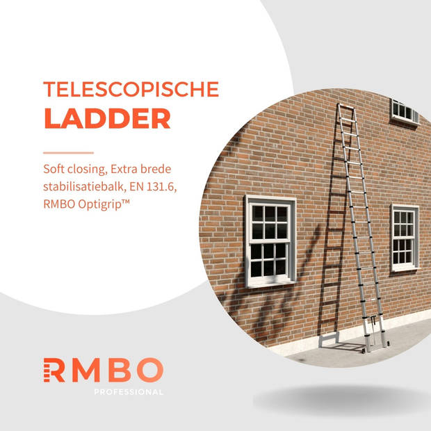 RMBO Telescopische Ladder - Telescoopladder - 4.70m lang, Compact en Draagbaar met Soft Closing Systeem, Geschikt voor P