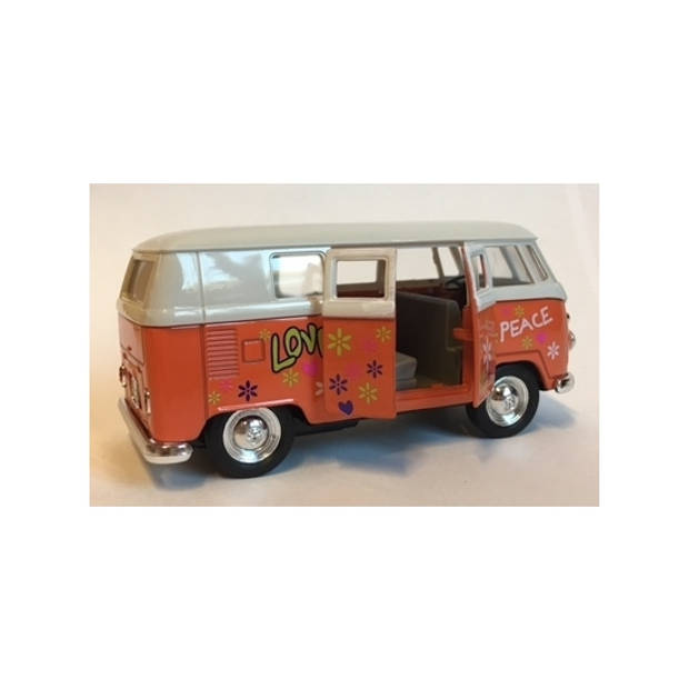Speelauto Volkswagen hippiebusje print oranje 15 cm - Speelgoed auto's