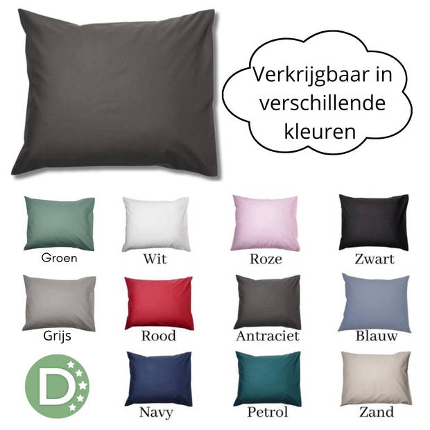 Droomtextiel Kussenslopen 60x70 cm Antraciet Set Van 2 Stuks - Hotelkwaliteit - 100% Hoogwaardige Katoen