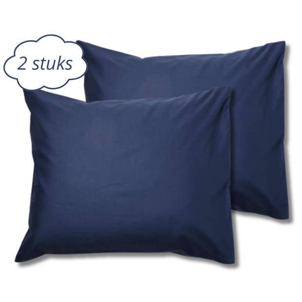 Droomtextiel Kussenslopen 60x70 cm Navy Blauw Set Van 2 Stuks - Hotelkwaliteit - 100% Hoogwaardige Katoen