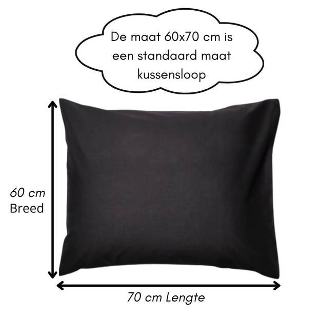 Droomtextiel Kussenslopen 60x70 cm Zwart Set Van 2 Stuks - Hotelkwaliteit - 100% Hoogwaardige Katoen