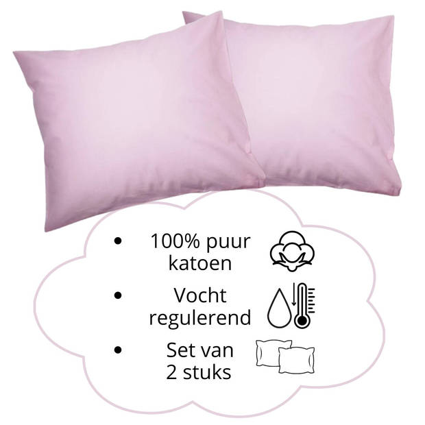 Droomtextiel Kussenslopen 60x70 cm Roze Set Van 2 Stuks - Hotelkwaliteit - 100% Hoogwaardige Katoen