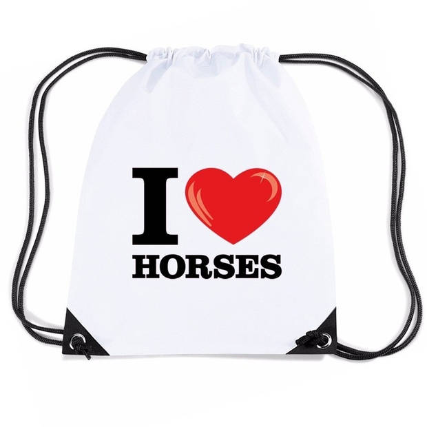 Nylon gymtasje I love horses wit - Rugzak